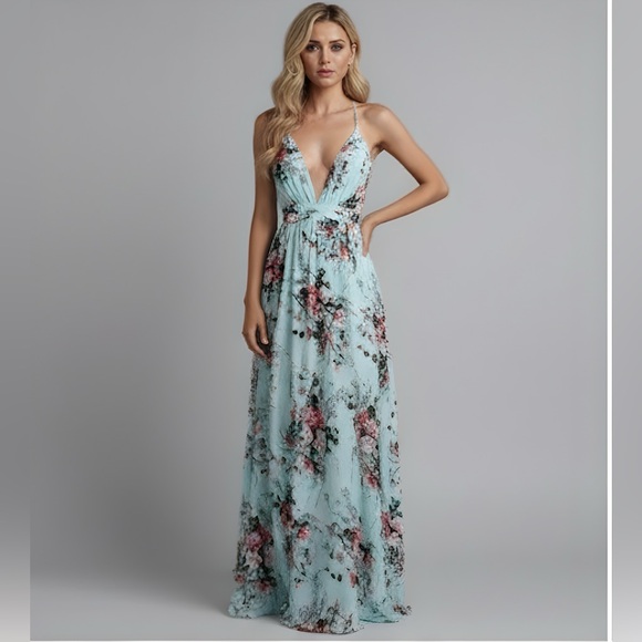 Boho Criss Cross Backless Floral Maxi Dress - Picture 3 of 9